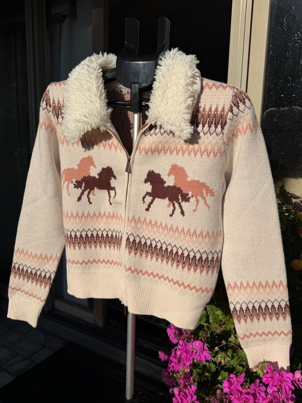 NWOT Altar’d State Horse Fair Isle zip front sweater